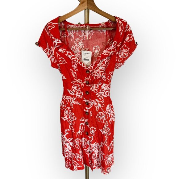 Free People A Thing Called Love Linen Floral Midi Dress in Red Womens 4 - *NWT!* - Picture 3 of 12